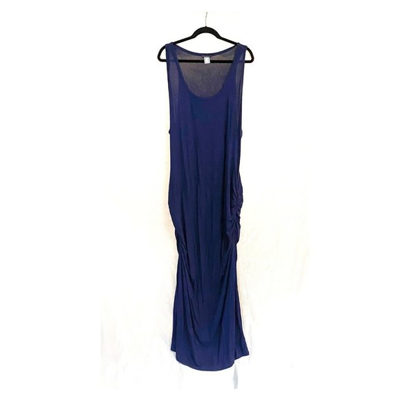 Venus Sleeveless Racerback Scoop Neck Ruched Oxford Blue Knit Maxi Dress Size 3X - Picture 5 of 7